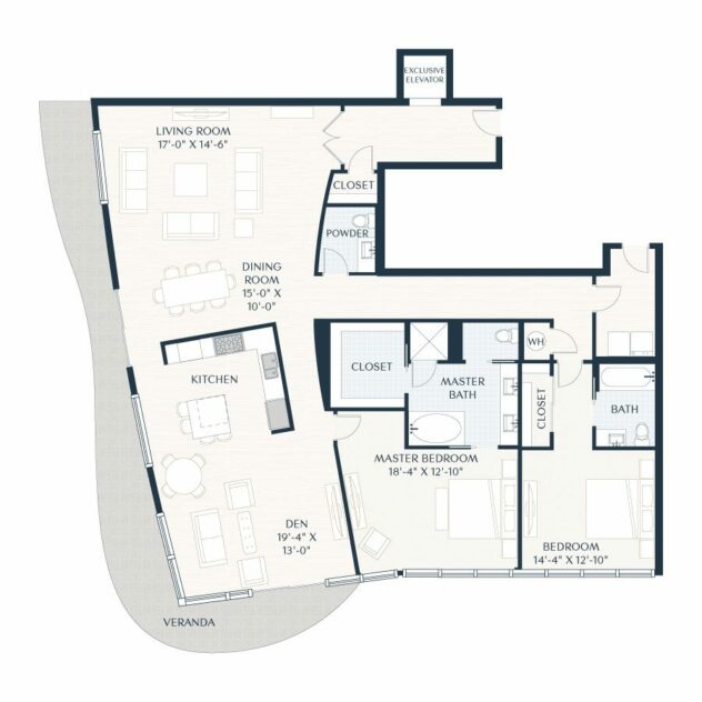 Rendering of the B10D floor plan with 2 bedroom[s] and 2.5 bathroom[s] at 2929 Weslayan