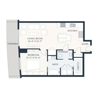 Rendering of the A2.1 floor plan with 1 bedroom[s] and 1 bathroom[s] at 2929 Weslayan