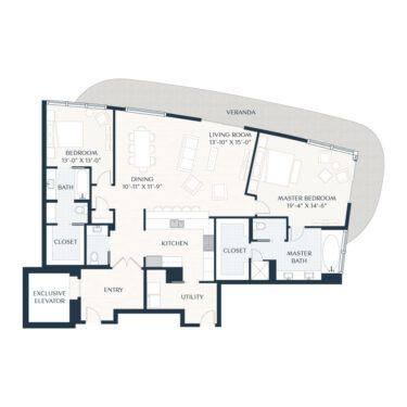 Rendering of the B9d floor plan with 2 bedroom[s] and 2.5 bathroom[s] at 2929 Weslayan