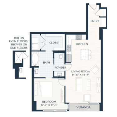 Rendering of the A5.1 floor plan with 1 bedroom[s] and 1 bathroom[s] at 2929 Weslayan