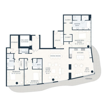 Rendering of the C2d floor plan with 3 bedroom[s] and 3.5 bathroom[s] at 2929 Weslayan