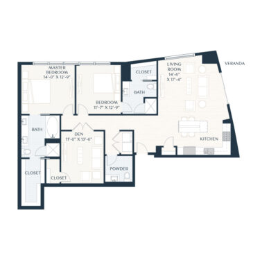 Rendering of the B6 floor plan with 2 bedroom[s] and 2.5 bathroom[s] at 2929 Weslayan