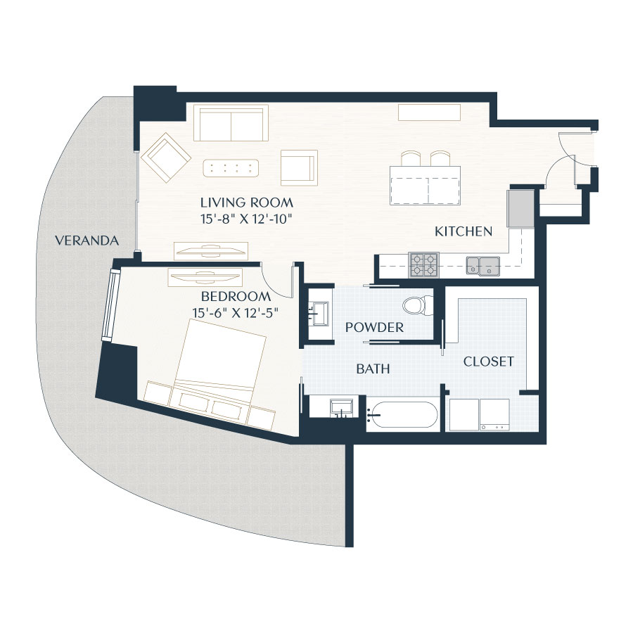 Rendering of the A4 floor plan with 1 bedroom[s] and 1 bathroom[s] at 2929 Weslayan