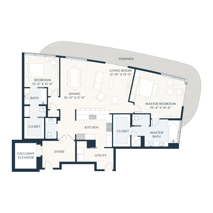 Rendering of the B9.1d floor plan with 2 bedroom[s] and 2.5 bathroom[s] at 2929 Weslayan