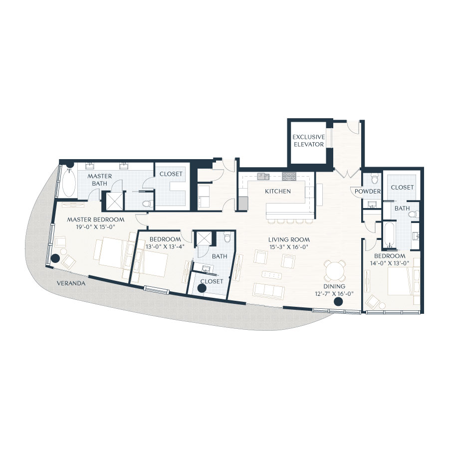 Rendering of the C1d floor plan with 3 bedroom[s] and 3.5 bathroom[s] at 2929 Weslayan