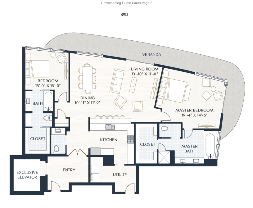Rendering of the B9.1d floor plan with 2 bedroom[s] and 2.5 bathroom[s] at 2929 Weslayan