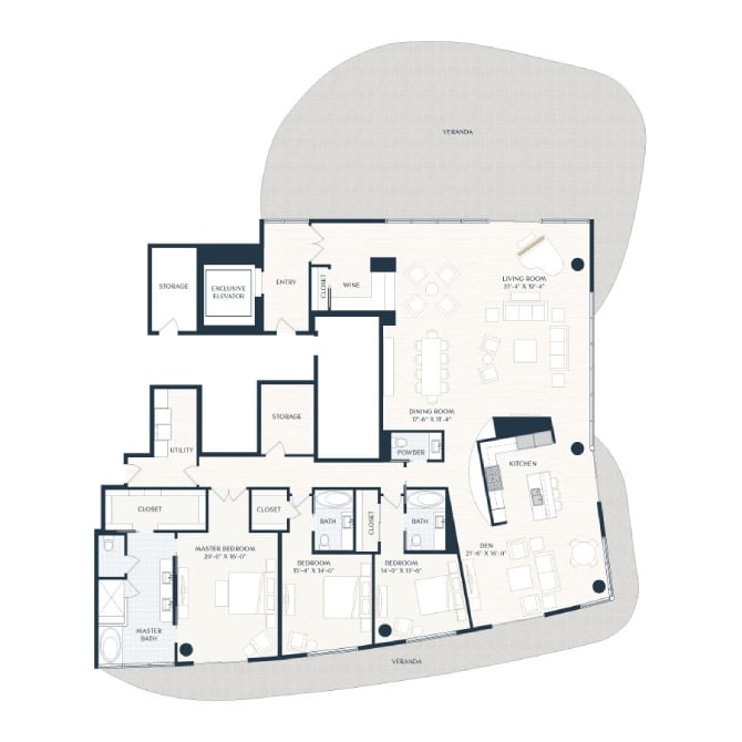 Rendering of the PH2 floor plan with 3 bedroom[s] and 3.5 bathroom[s] at 2929 Weslayan