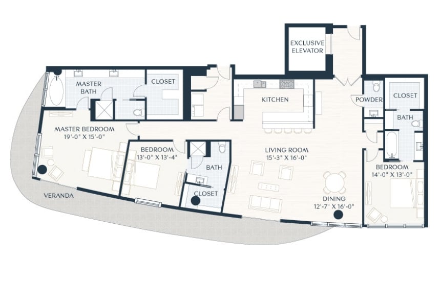 Rendering of the C1.1d floor plan with 3 bedroom[s] and 3.5 bathroom[s] at 2929 Weslayan