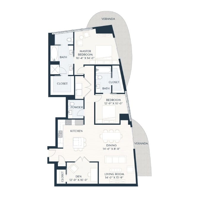 Rendering of the B7.1 floor plan with 2 bedroom[s] and 2.5 bathroom[s] at 2929 Weslayan