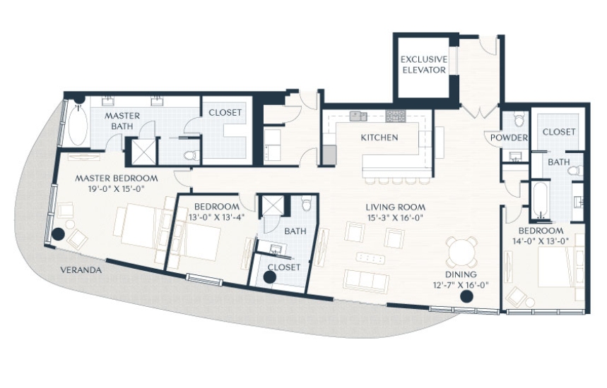 Rendering of the C1.1d floor plan with 3 bedroom[s] and 3.5 bathroom[s] at 2929 Weslayan